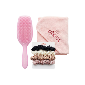 Routine Démêlage I Brosse démêlante + Serviette microfibre + 4 Chouchous satin